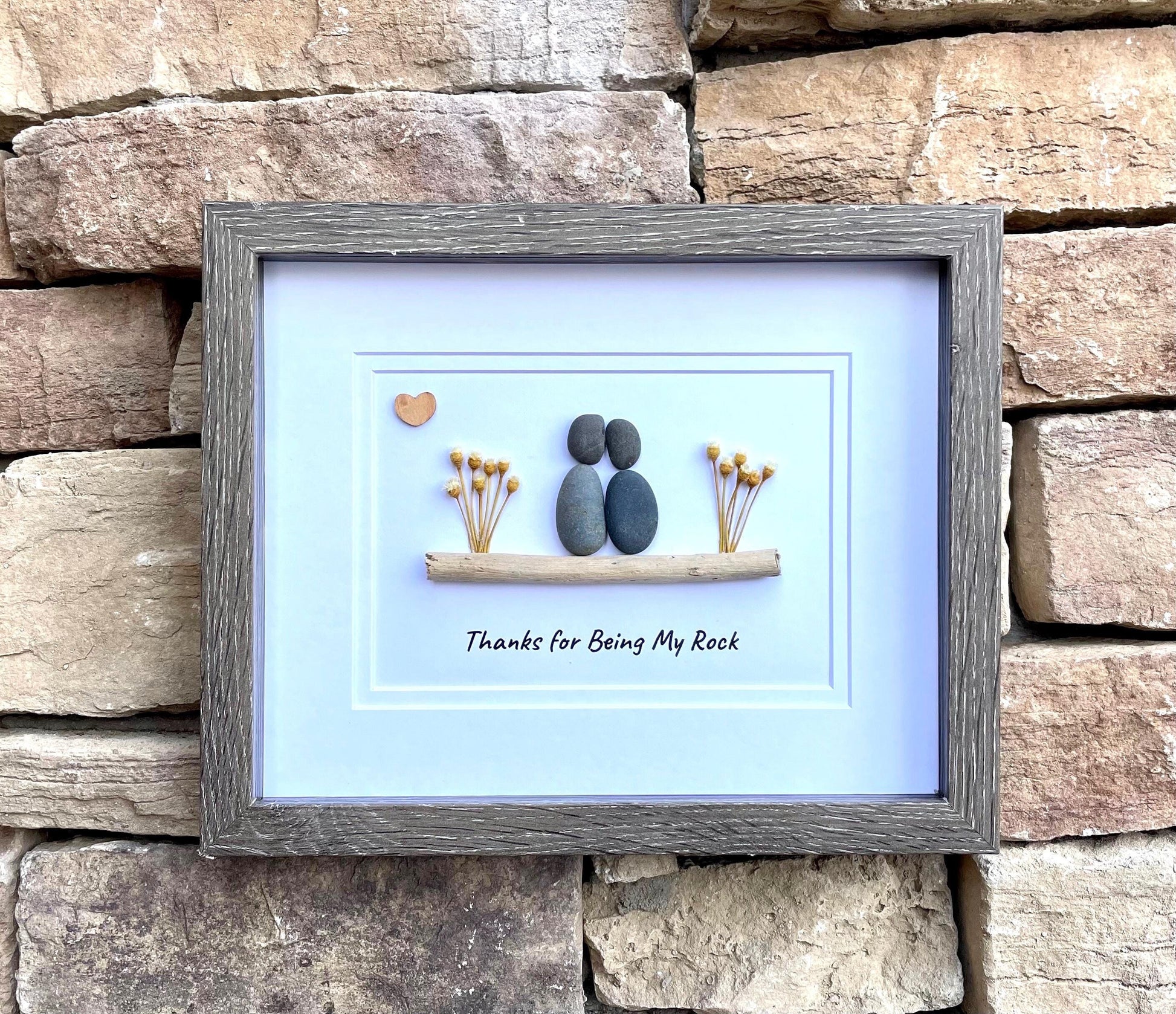 Handmade Pebble Art, Couple on Branch, Framed Friendship Gift