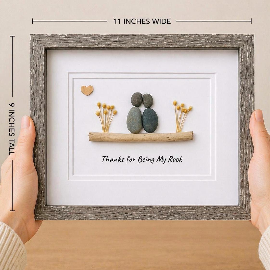 Handmade Pebble Art, Couple on Branch, Framed Friendship Gift