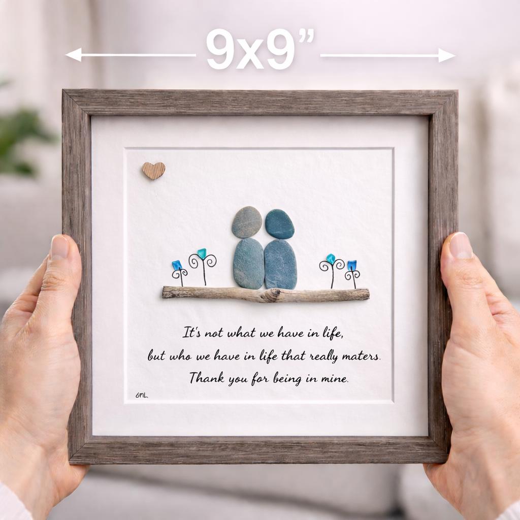 Pebble Art Thoughtful Friendship Gift | Sea Glass Flowers, Driftwood Scene 8x8”
