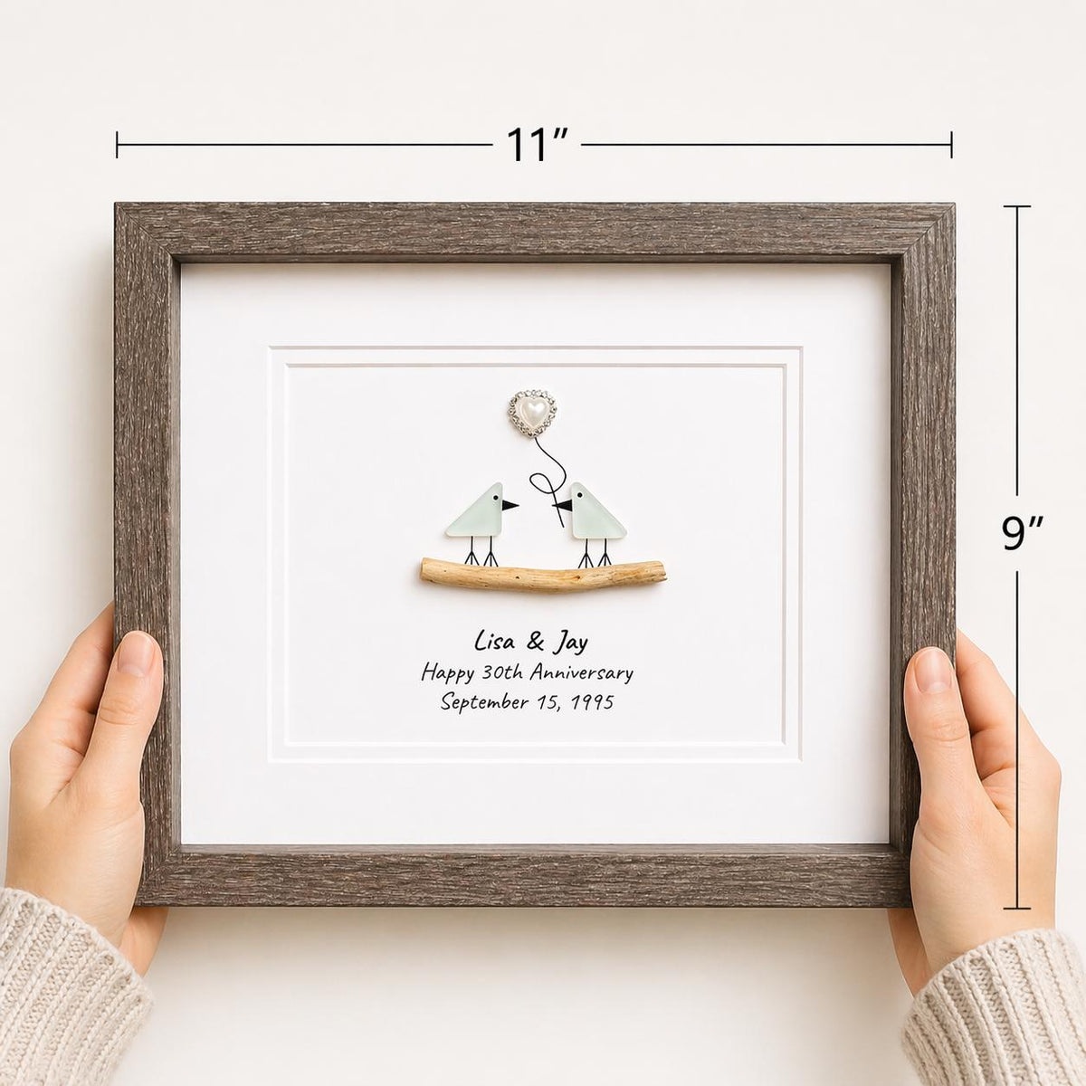 30th Pearl Wedding Anniversary Personalized Gift, 8 x 10” Framed Handmade Gift for Parents, Wife, Husband, Friends, Couple