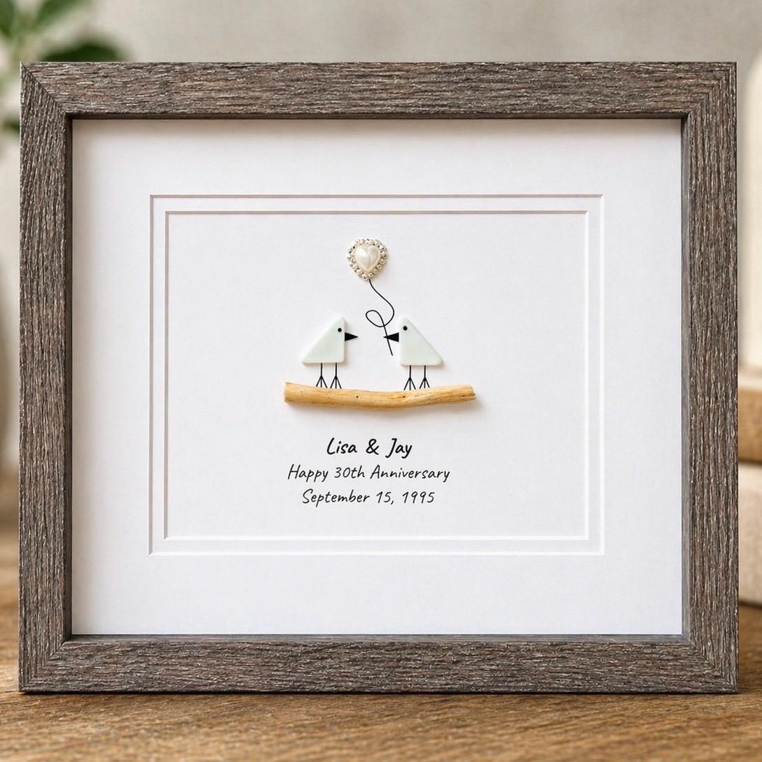 30th Pearl Wedding Anniversary Personalized Gift, 8 x 10” Framed Handmade Gift for Parents, Wife, Husband, Friends, Couple