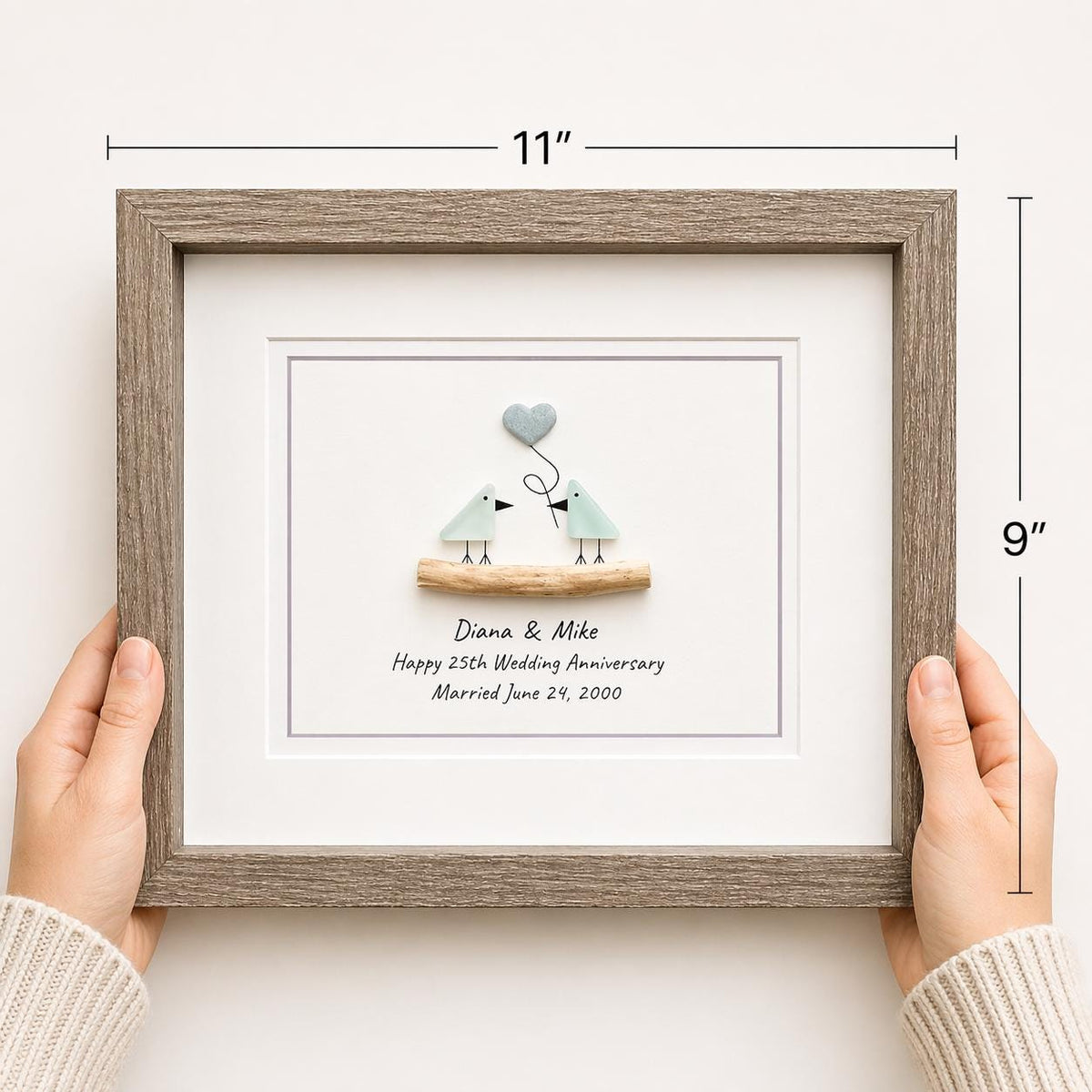 Silver Anniversary | 25th Wedding Anniversary | Unique 25th Anniversary |Gift for Wife, Husband, Parent, Couple, Friends |8x10 Sea Glass Art