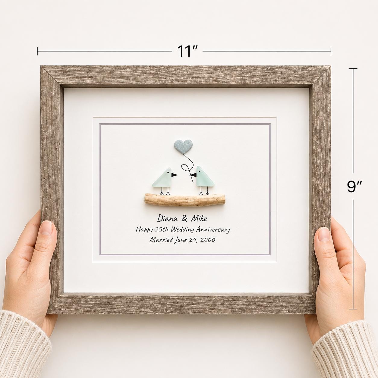 Personalized 25th Wedding Milestone | Silver Anniversary Sea Glass Art for Wife, Husband, or Parents