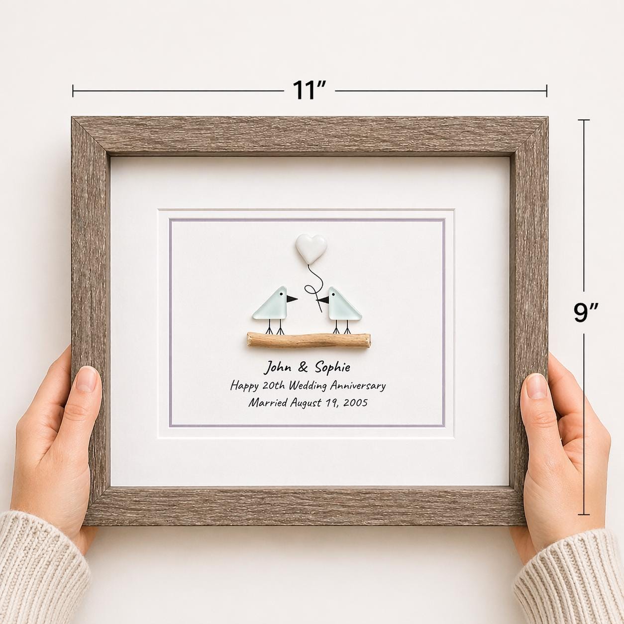 20th Wedding Anniversary Gift | Personalized China Anniversary Sea Glass Art
