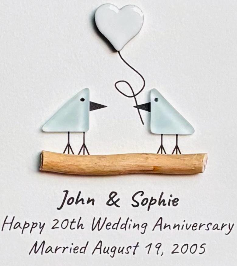 20th Wedding Anniversary Gift | Personalized China Anniversary Sea Glass Art