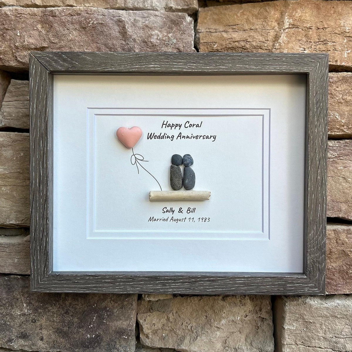 35th Wedding Anniversary | Coral Anniversary | Unique 35th Anniversary Gift | Gift for Wife, Husband, Parent, Couple | 8x10 Pebble Art