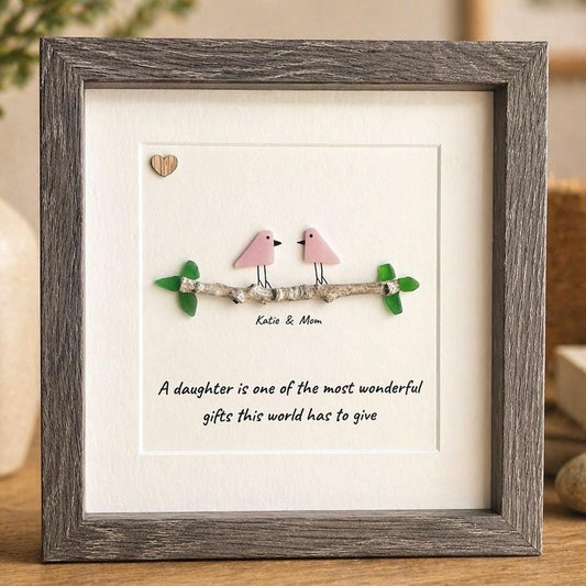 Mother and Daughter Framed Sea Glass Art | Personalized Gift for Daughter