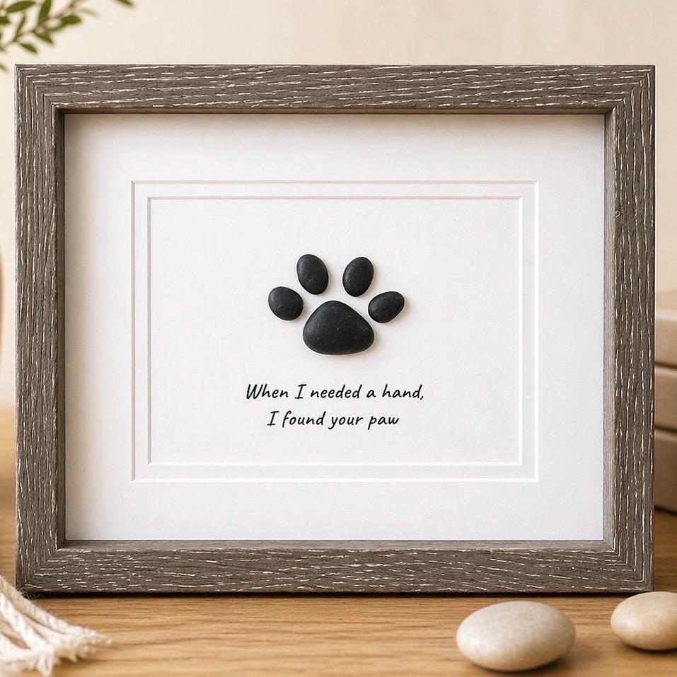 Pebble Pet Paw Art, Personalized Dog Cat Gift, Framed