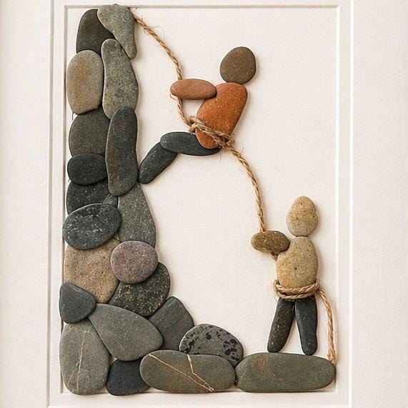 Rock Climbing Pebble Art, 8x10 Framed Original Artwork, Perfect Gift for Rock Climber / Rappelling Art