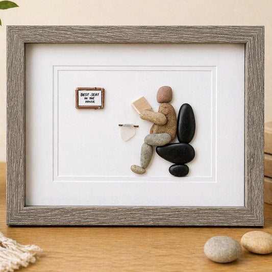Best Seat in the House | Funny Bathroom Art | Perfect Gift for Housewarming, Anniversary, Birthday, Friends | Framed 8x8 Pebble Art