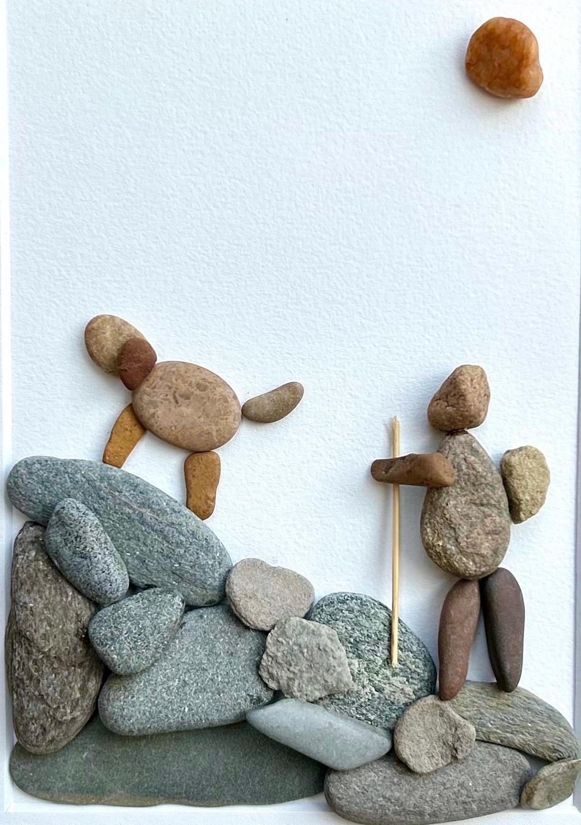 Hiking With Dog | Man's Best Friend | Dog and Hiker | Hill Walking | Handmade Picture | Perfect Gift for Hiker | 8x10 Pebble Art