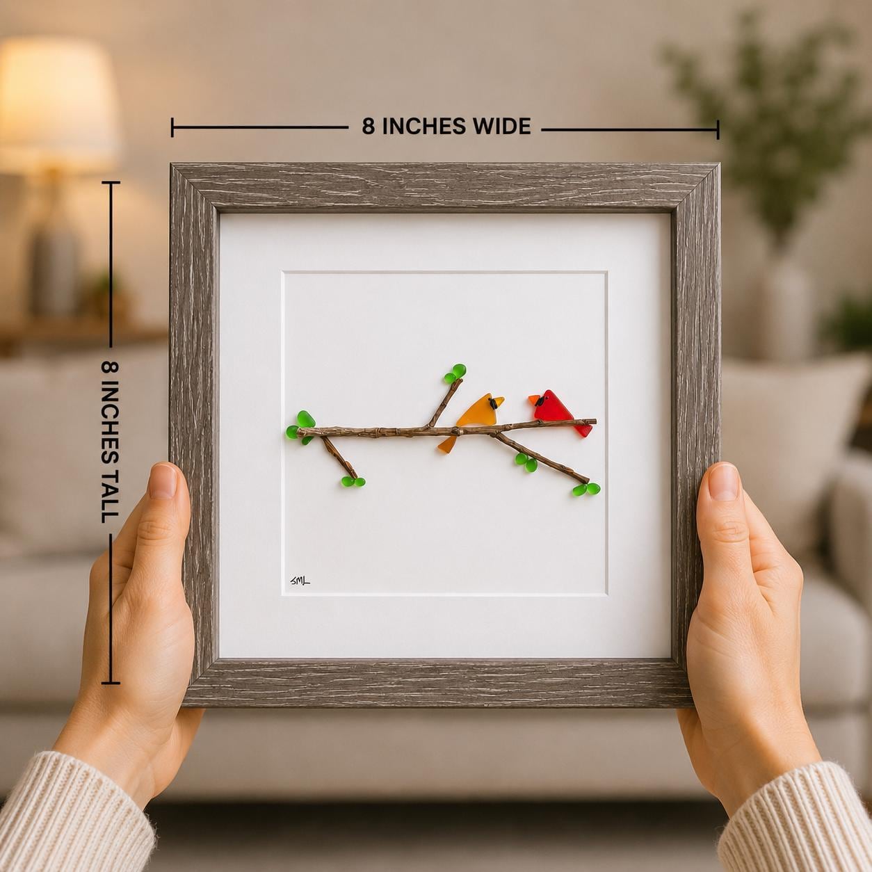 Sea Glass Cardinal Wall Art | Framed Bird Art | Memorial Gift