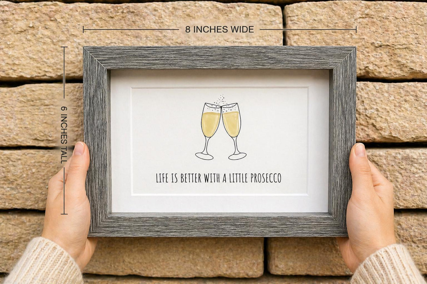 Sea Glass Prosecco Art, Funny Friend Gift, Champagne Bar Sign (6x8 Framed)