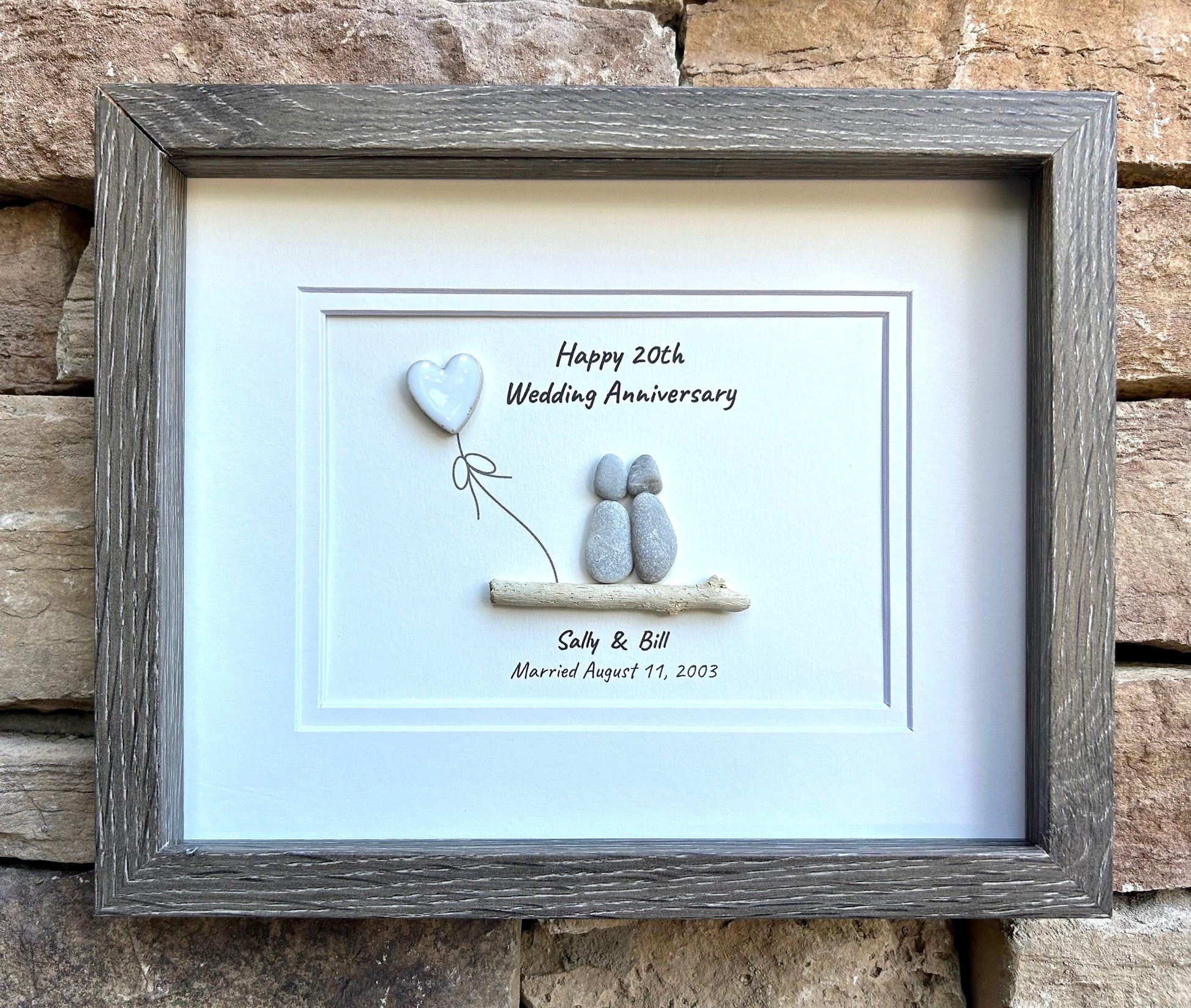 20th Wedding Anniversary Gift | China Anniversary | 20 Year Anniversary | Gift for Wife, Husband, Parent, Couple, Friends | 8x10 Pebble Art