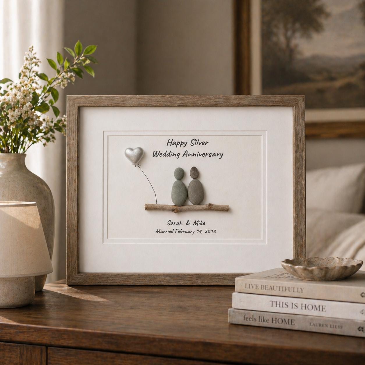 Silver Anniversary | 25th Wedding Anniversary | Unique 25th Anniversary | Gift for Wife, Husband, Parent, Couple, Friends | 8x10 Pebble Art