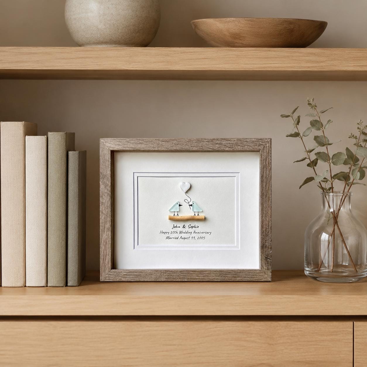 20th Wedding Anniversary Gift | Personalized China Anniversary Sea Glass Art