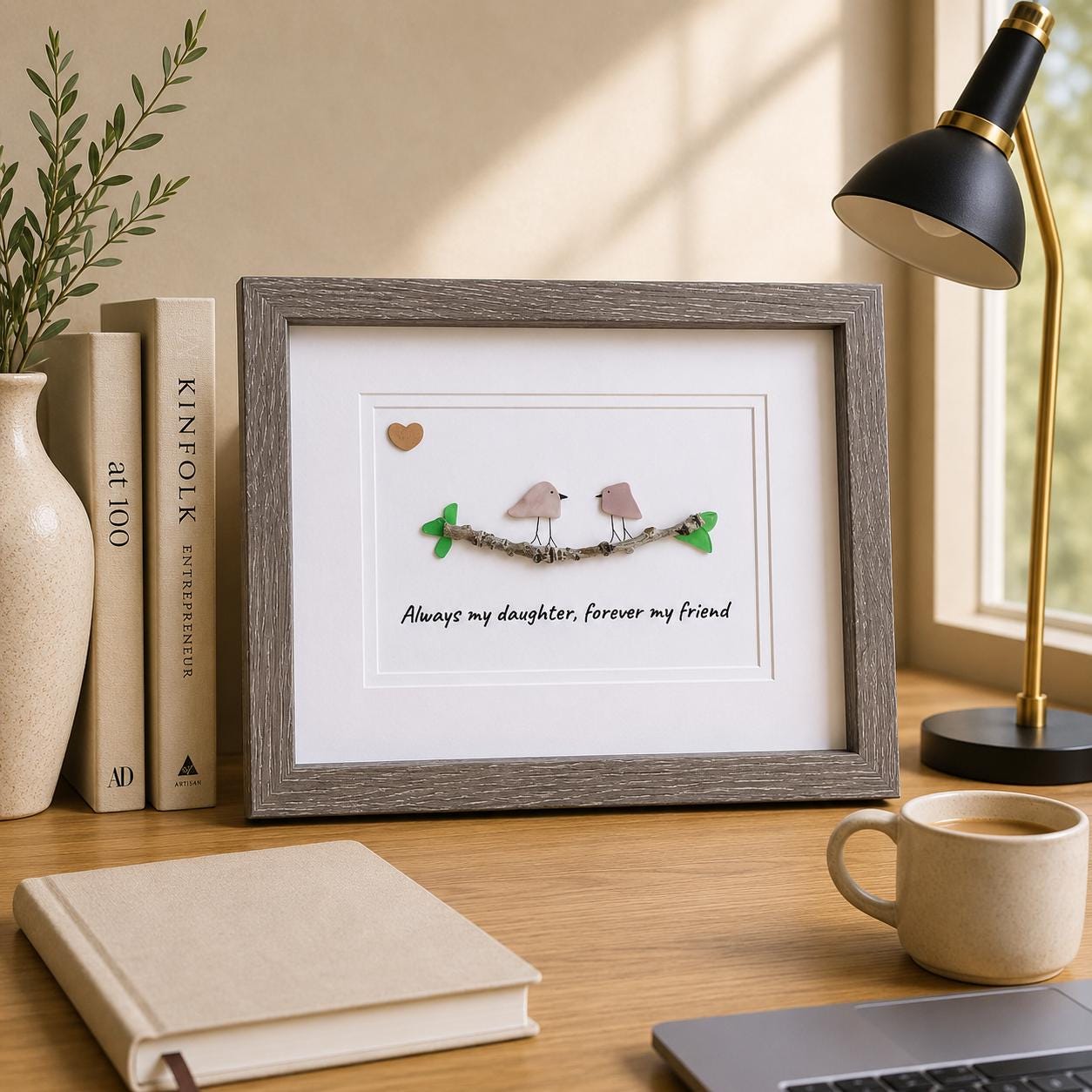 Sea Glass Birds Art, Gift for Daughter, Framed Sentimental Art (8x10)