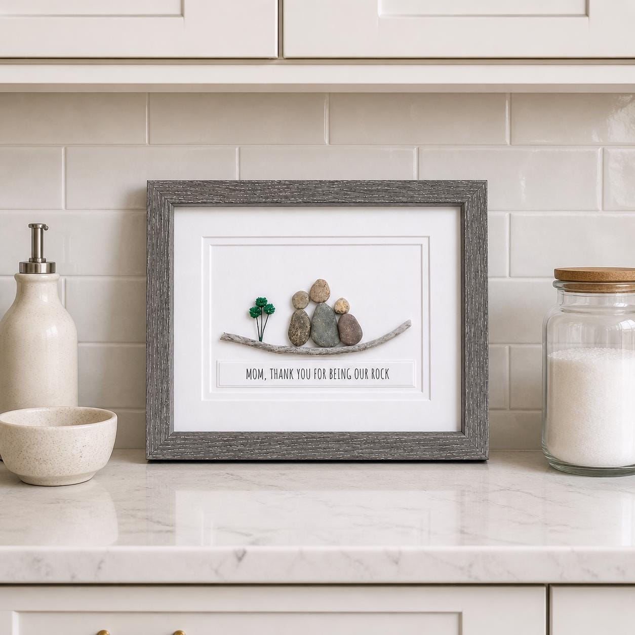 Framed Pebble Art, Mom of Two Kids, Unique Family Gift