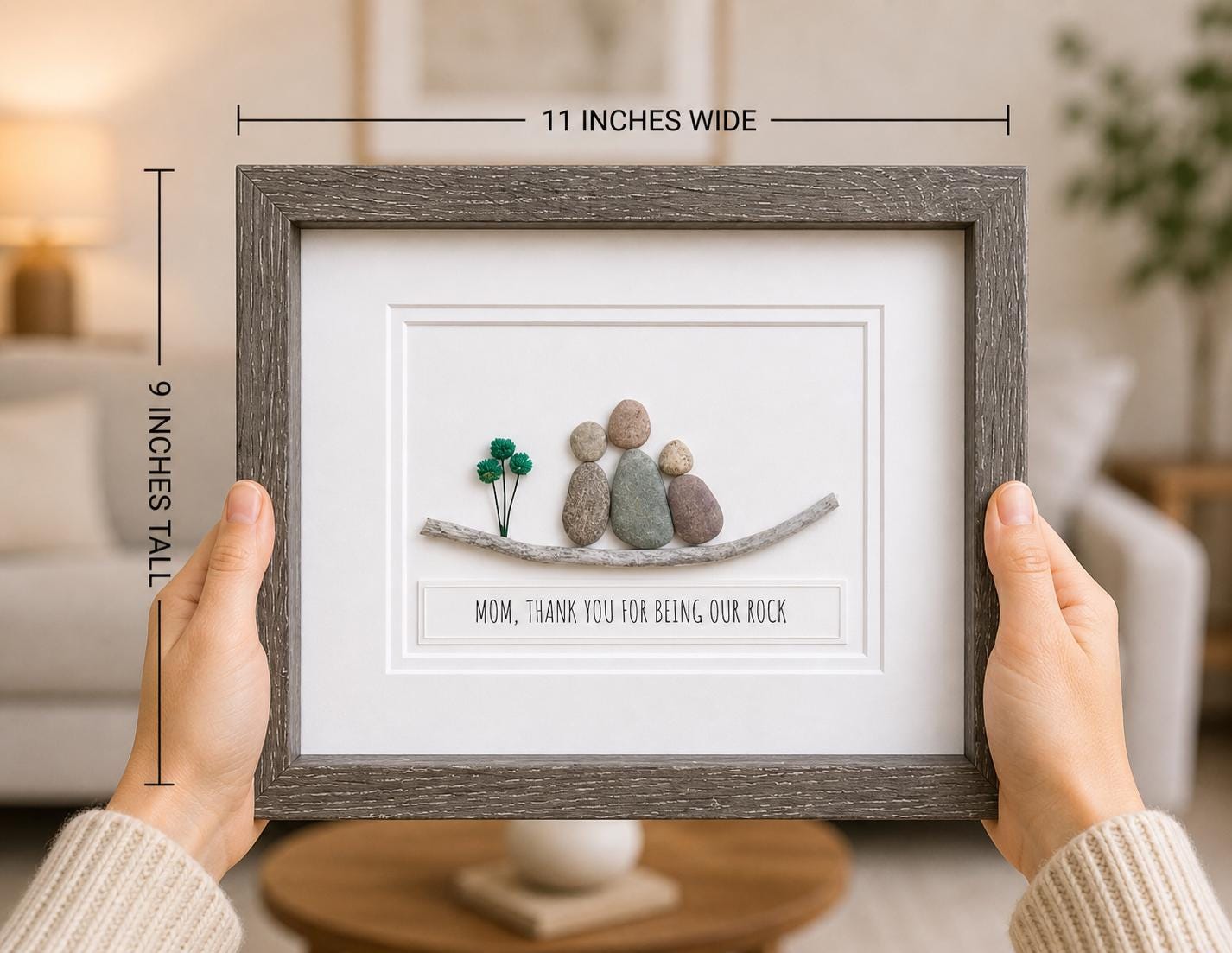 Framed Pebble Art, Mom of Two Kids, Unique Family Gift