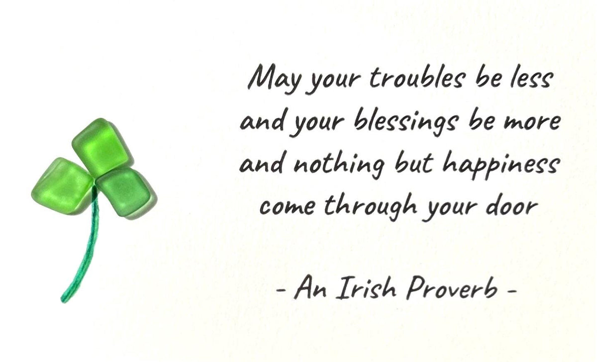 May Good Luck be With You | Irish Blessing | Shamrock | 4 Leaf Clover | Celtic Art | St Patrick’s Day| Ireland | 5x7 Sea Glass Art