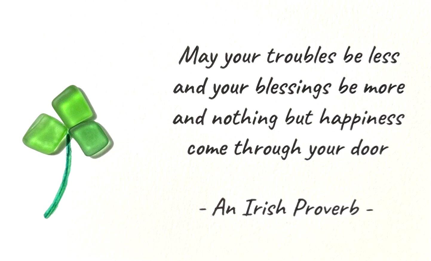 Irish Blessing | "May Your Troubles Be Less..." Shamrock Sea Glass Art, 5x7 Framed Picture, St Patrick’s Day, Ireland