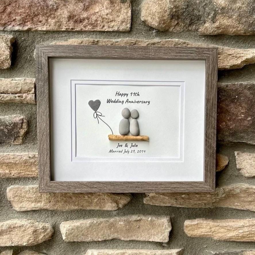 11th Wedding Anniversary 8x10" Framed Pebble Art, Personalized Steel Anniversary Gift from Parents, Wife, Husband, Friends