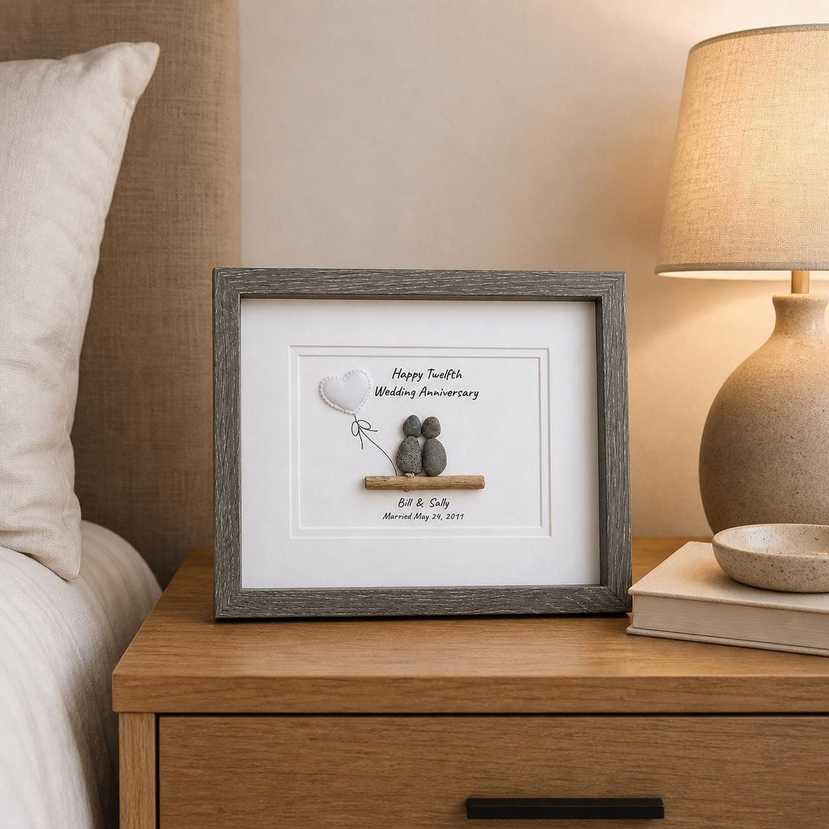 12th Wedding Anniversary Gift | Satin Anniversary |12 Year Anniversary | Gift for Wife, Husband, Parent, Couple, Friends | 8x10 Pebble Art