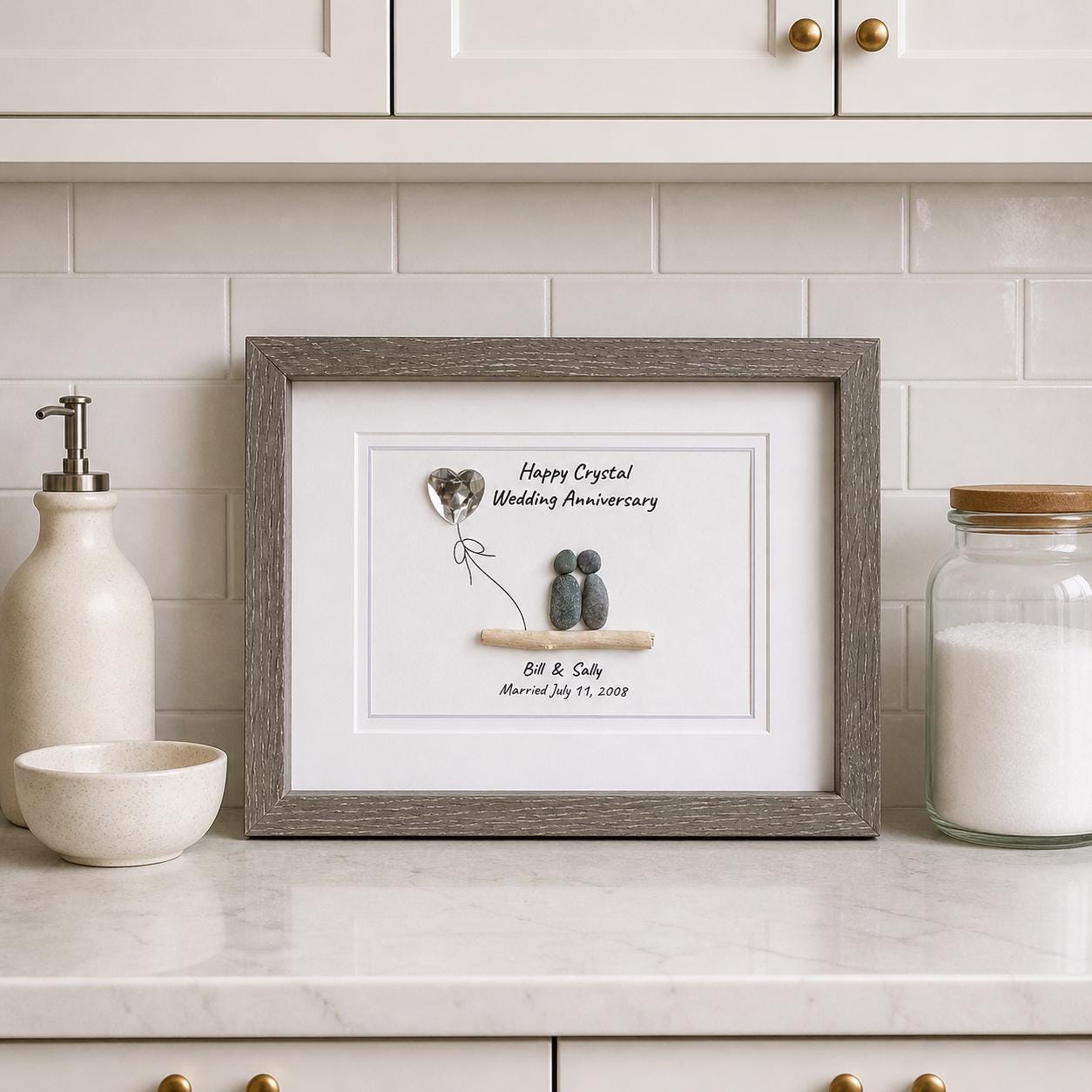 15th Wedding Anniversary Gift | Crystal Anniversary | 15 Year Anniversary | Gift for Wife, Husband, Parents, Couple | 8x10 Pebble Art