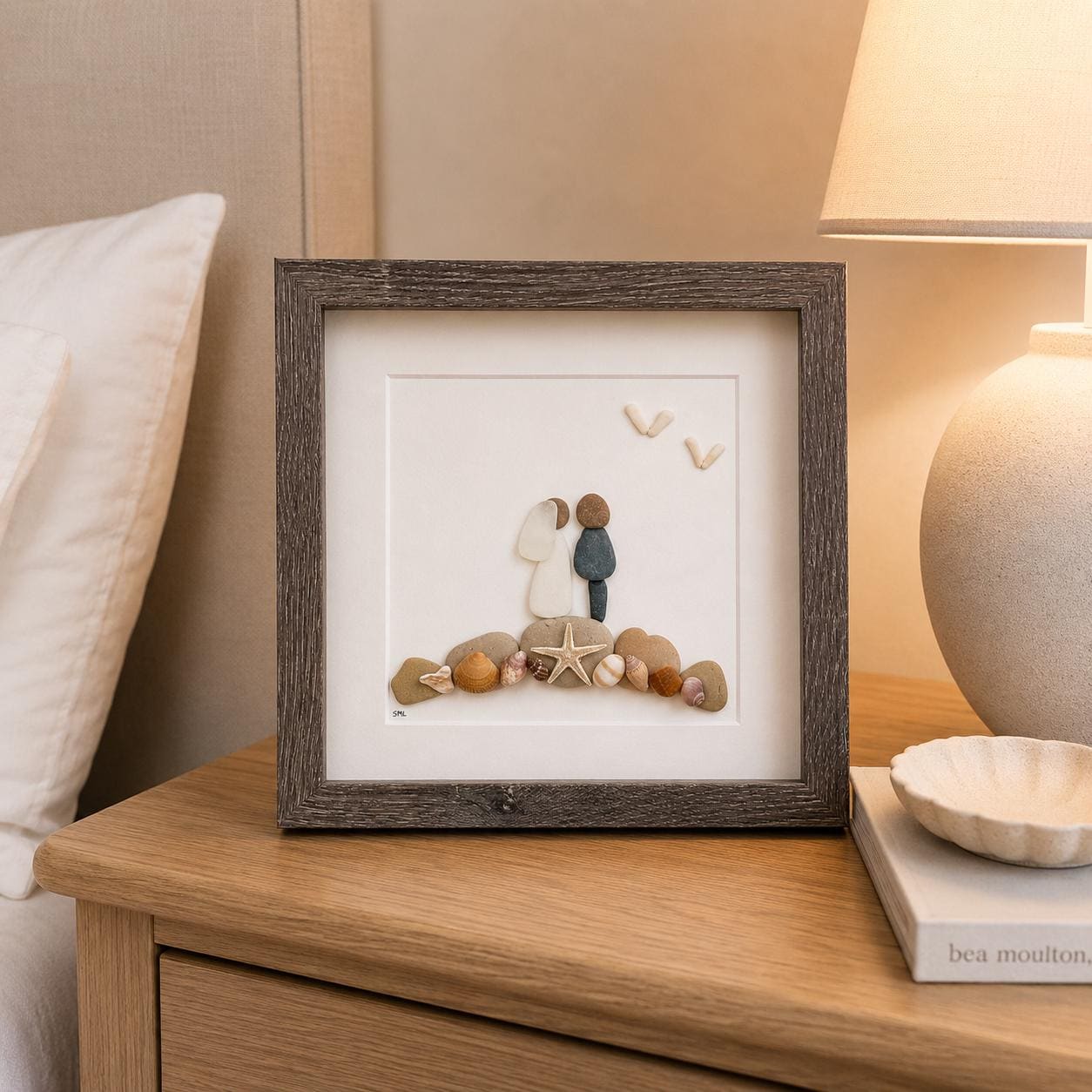 Personalized Beach Wedding Gift, 9x9 Framed Pebble and Sea Glass Art, Perfect Wedding Gift, Engagement Gift, Bridal Shower Gift