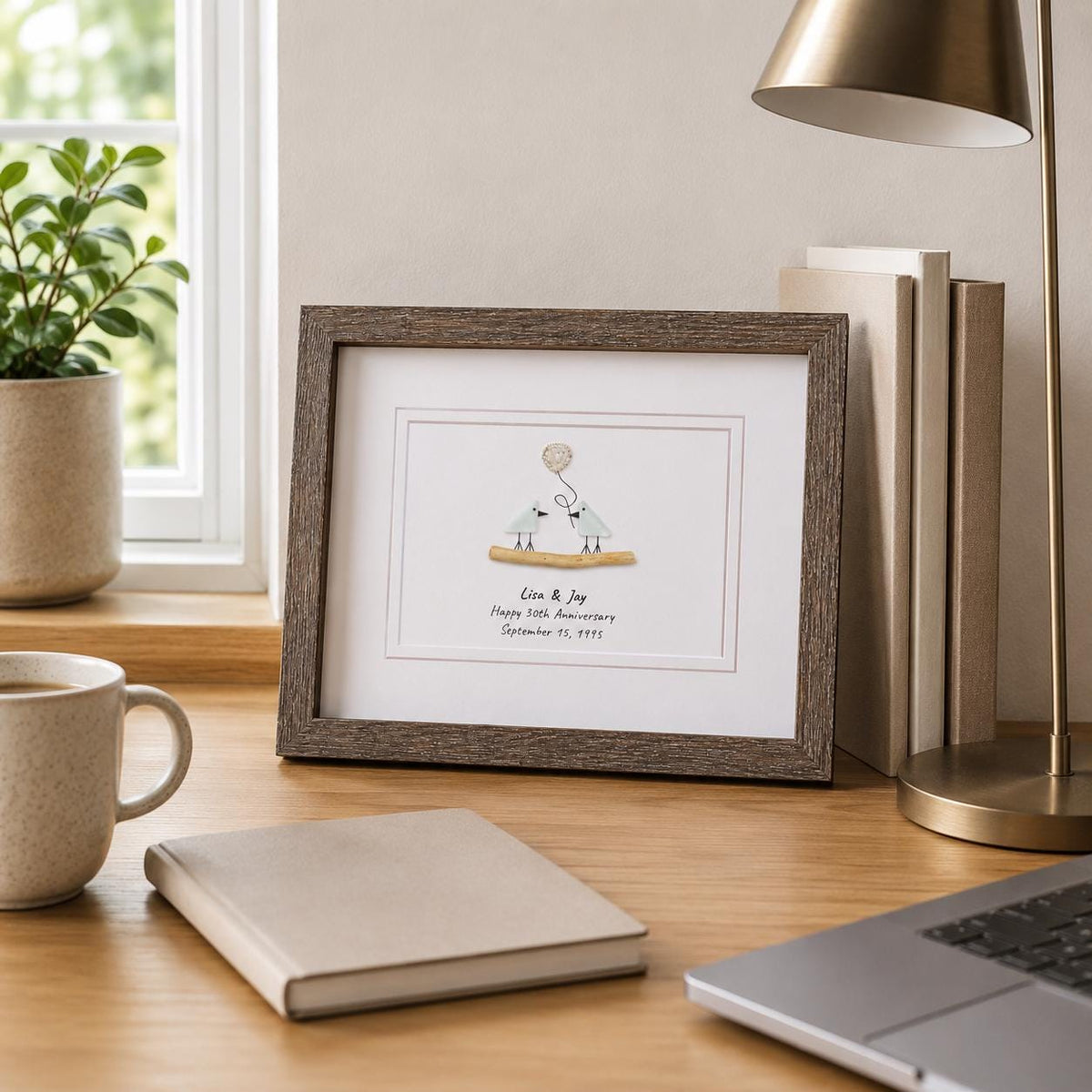 30th Pearl Wedding Anniversary Personalized Gift, 8 x 10” Framed Handmade Gift for Parents, Wife, Husband, Friends, Couple