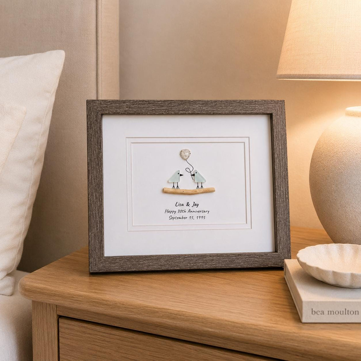 30th Pearl Wedding Anniversary Personalized Gift, 8 x 10” Framed Handmade Gift for Parents, Wife, Husband, Friends, Couple