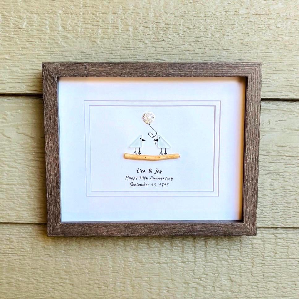 30th Pearl Wedding Anniversary Personalized Gift, 8 x 10” Framed Handmade Gift for Parents, Wife, Husband, Friends, Couple