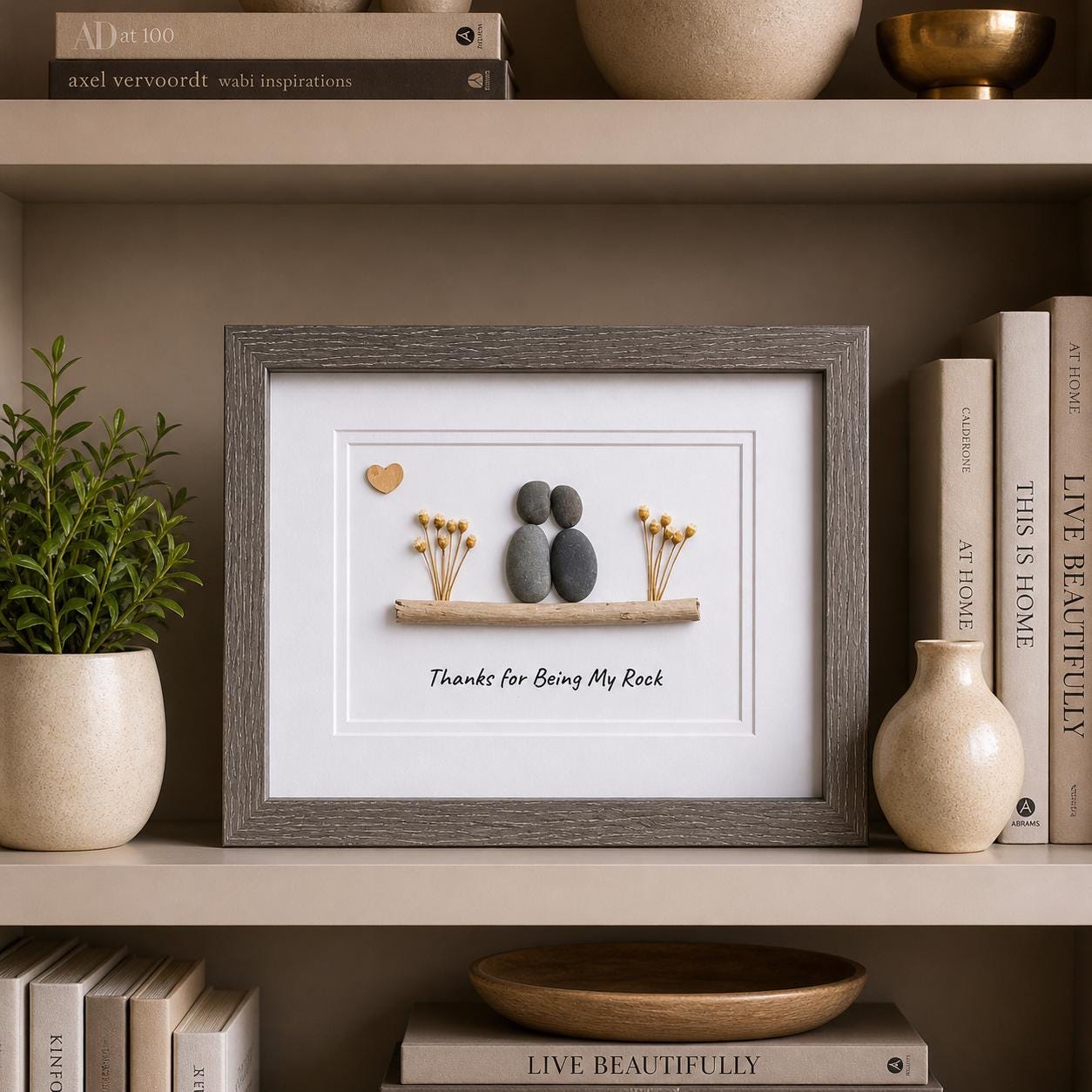 Handmade Pebble Art, Couple on Branch, Framed Friendship Gift