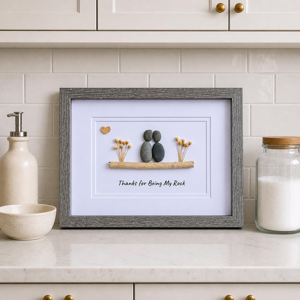 Handmade Pebble Art, Couple on Branch, Framed Friendship Gift