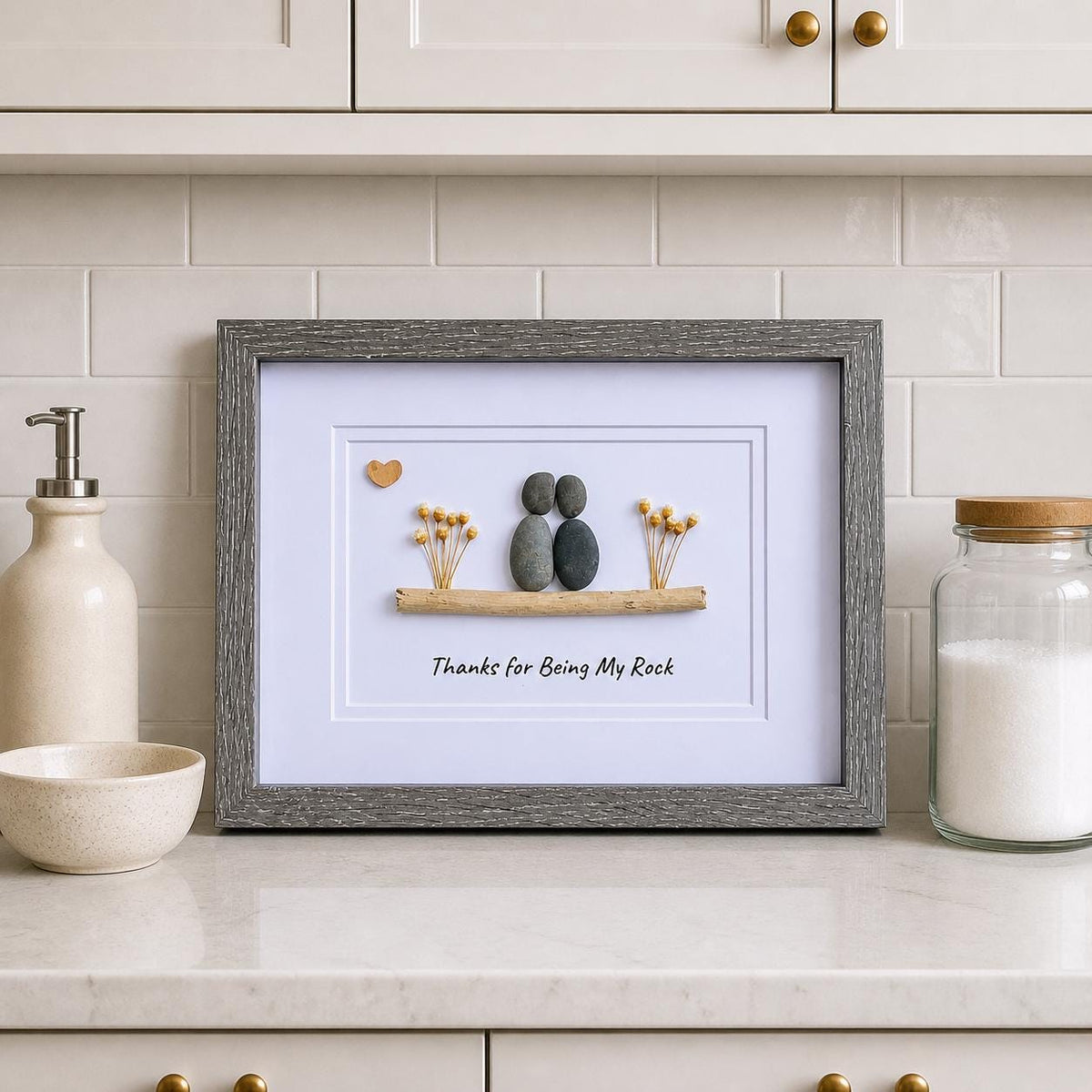 Thanks for Being My Rock | 8x10 Framed Pebble Art Gift for Friend, Partner, Husband, Wife, Boyfriend, Girlfriend