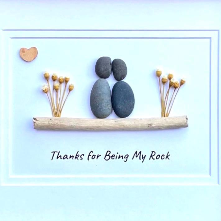 Handmade Pebble Art, Couple on Branch, Framed Friendship Gift