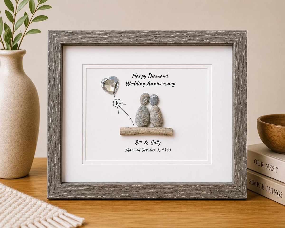 Diamond Wedding Anniversary | 60th Anniversary | Unique 60th Anniversary Gift | Gift for Wife, Husband, Parent, Couple | 8x10 Pebble Art