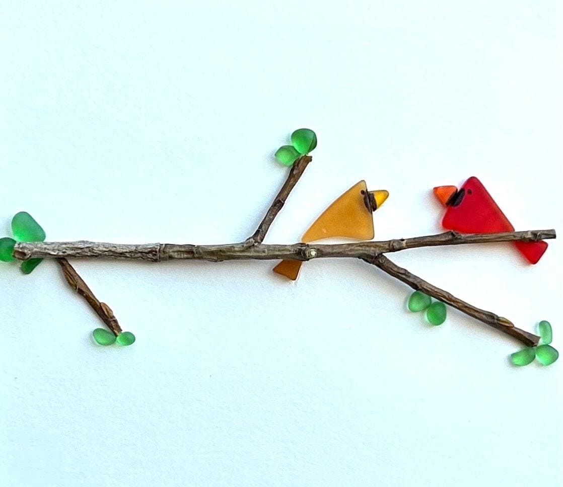 Sea Glass Cardinal Wall Art | Framed Bird Art | Memorial Gift