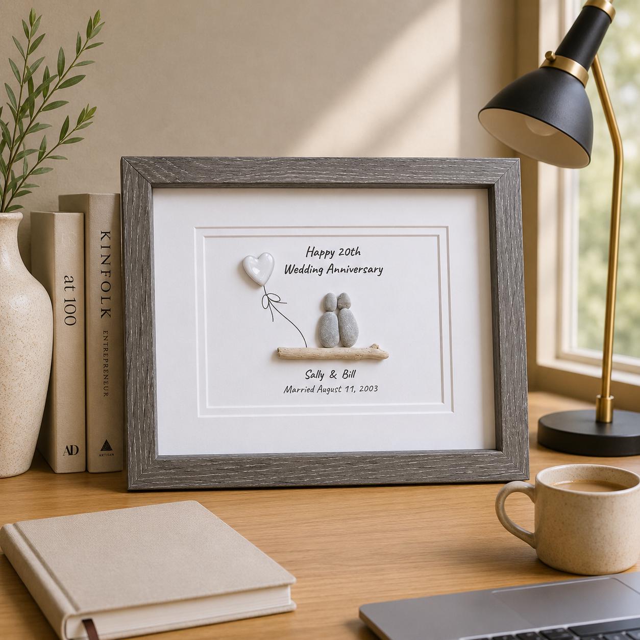 20th Wedding Anniversary Gift | China Anniversary | 20 Year Anniversary | Gift for Wife, Husband, Parent, Couple, Friends | 8x10 Pebble Art