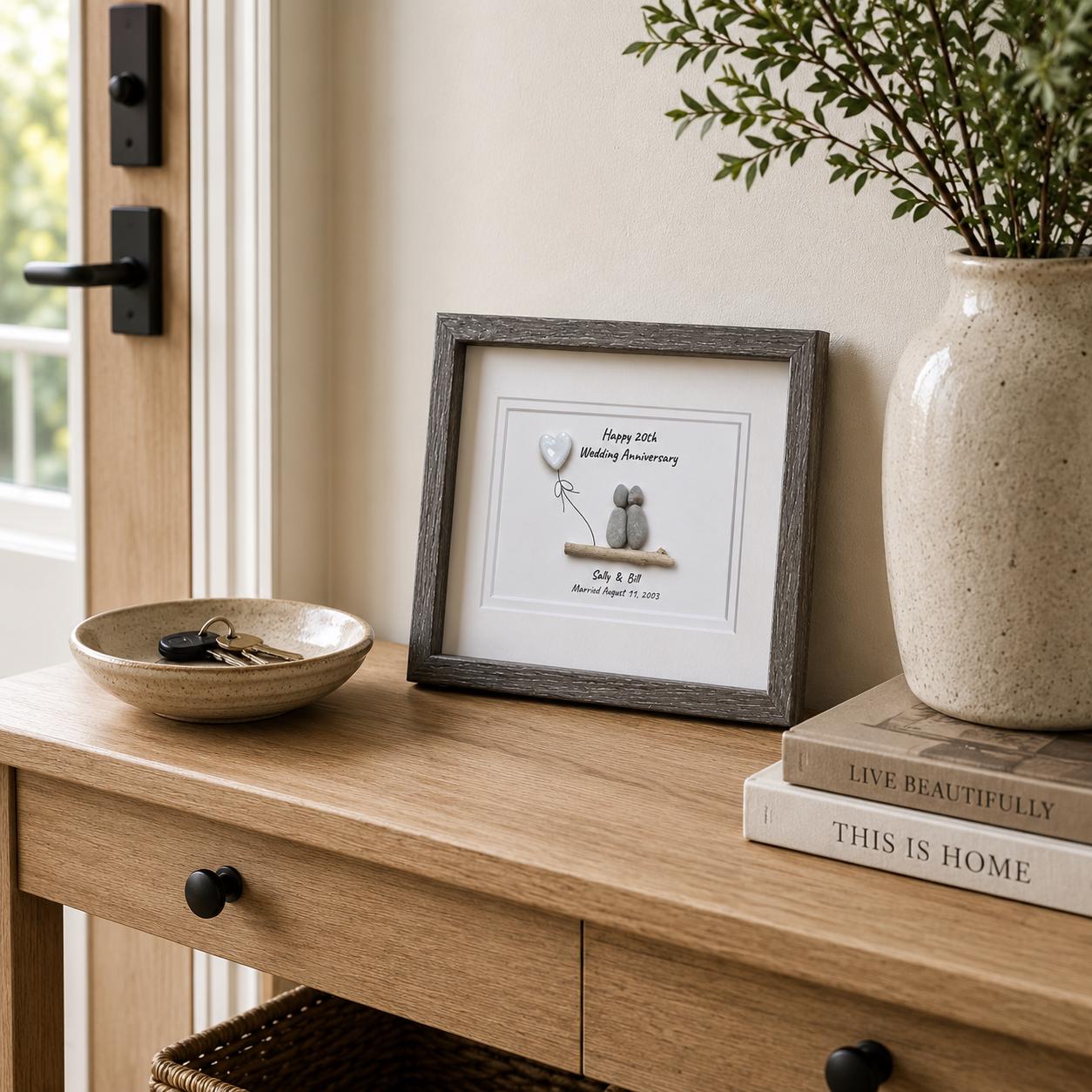 20th Wedding Anniversary Gift | China Anniversary | 20 Year Anniversary | Gift for Wife, Husband, Parent, Couple, Friends | 8x10 Pebble Art