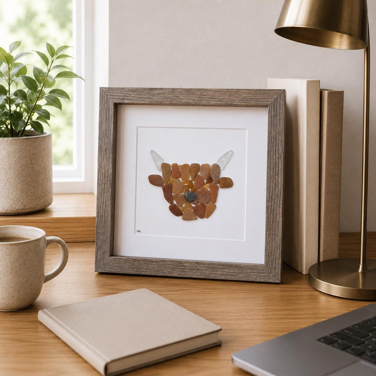 Highland Cow Sea Glass Art, Scottish Sea Glass Cow Decor, Coastal Farmhouse Wall Art, Handmade Beach Glass Gift, Rustic Cow Keepsake