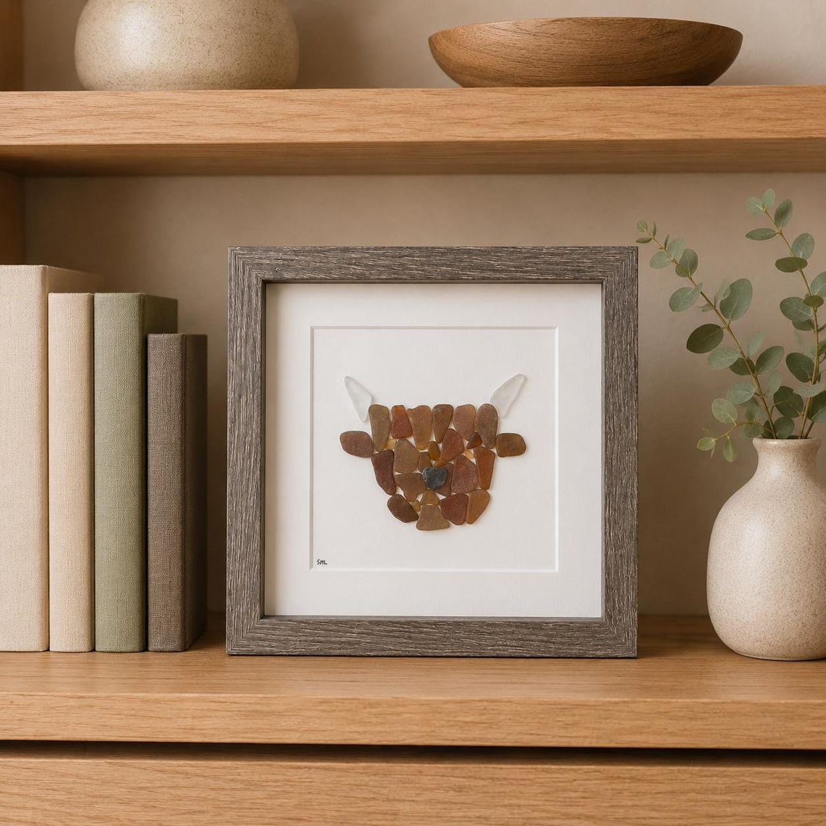 Highland Cow Sea Glass Art, Scottish Sea Glass Cow Decor, Coastal Farmhouse Wall Art, Handmade Beach Glass Gift, Rustic Cow Keepsake