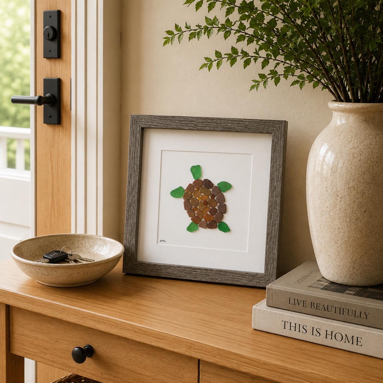Sea Turtle Sea Glass Art, Scottish Sea Glass Turtle Decor, Coastal Beach House Wall Art, Handmade Ocean Animal Gift, Turtle Lover Keepsake