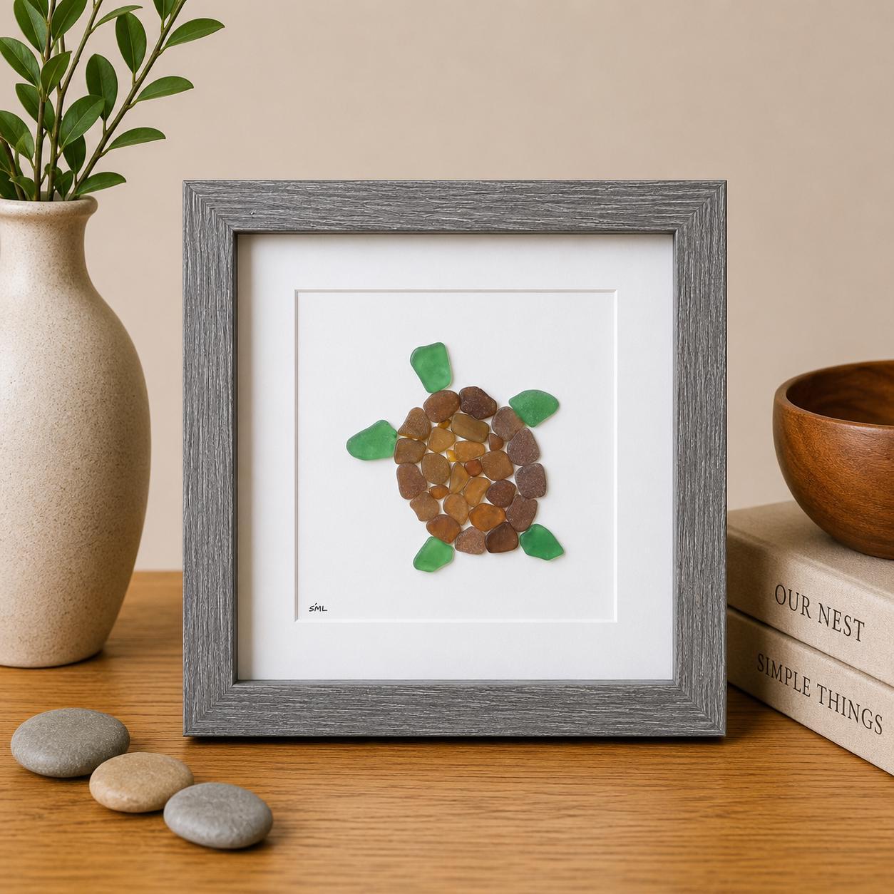 Sea Turtle Sea Glass Art, Scottish Sea Glass Turtle Decor, Coastal Beach House Wall Art, Handmade Ocean Animal Gift, Turtle Lover Keepsake