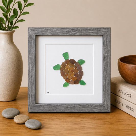 Sea Turtle Sea Glass Art, Scottish Sea Glass Turtle Decor, Coastal Beach House Wall Art, Handmade Ocean Animal Gift, Turtle Lover Keepsake