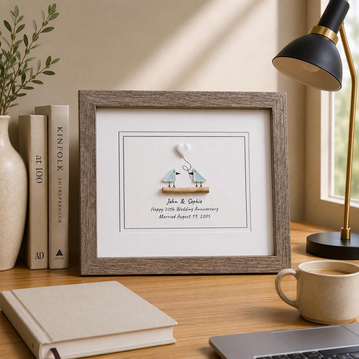 20th Wedding Anniversary Gift | Personalized China Anniversary Sea Glass Art