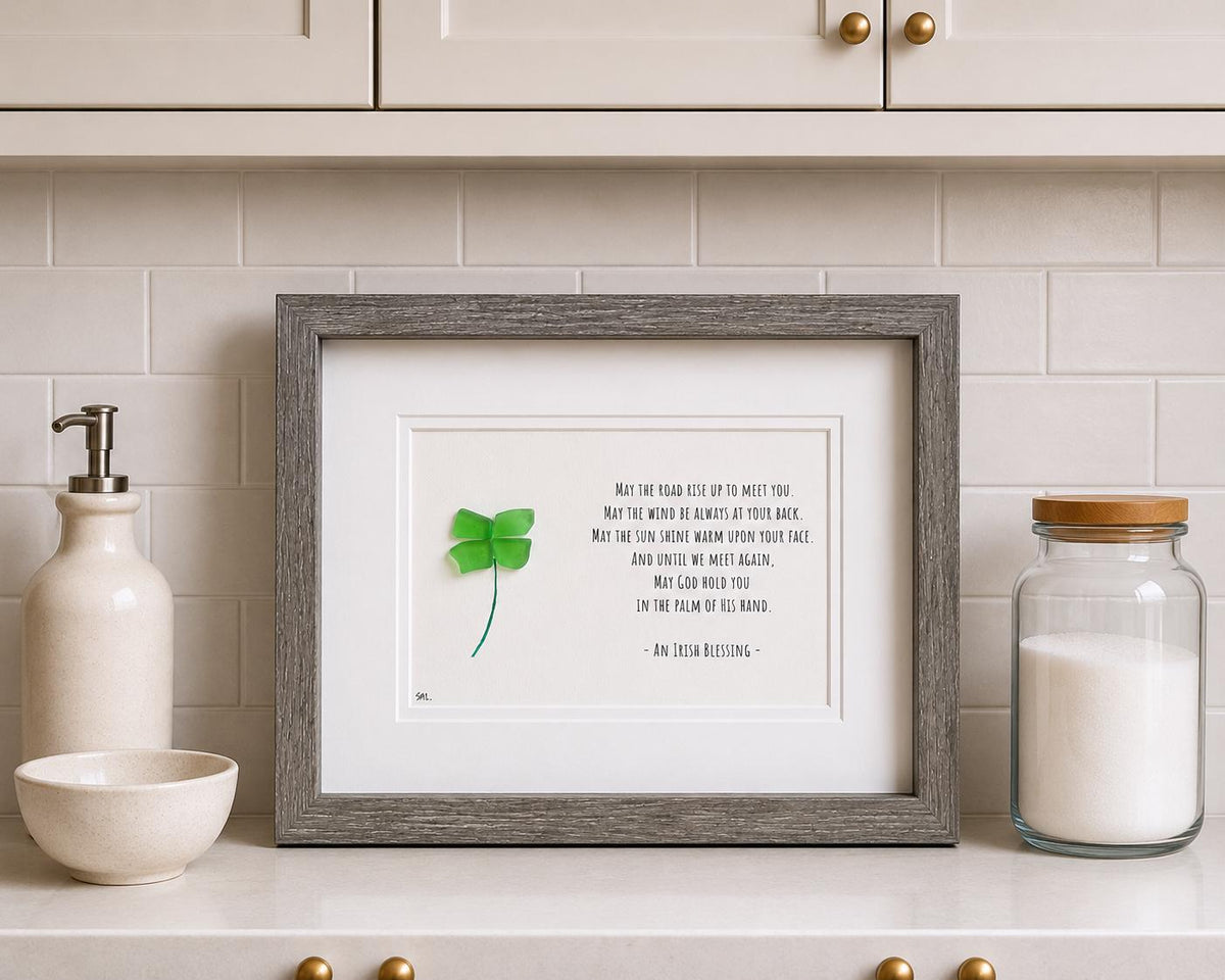 May The Road Rise Up To Meet You Irish Sea Glass Framed Art, 8x10 Handmade Irish Gift St Patrick’s Day, Ireland