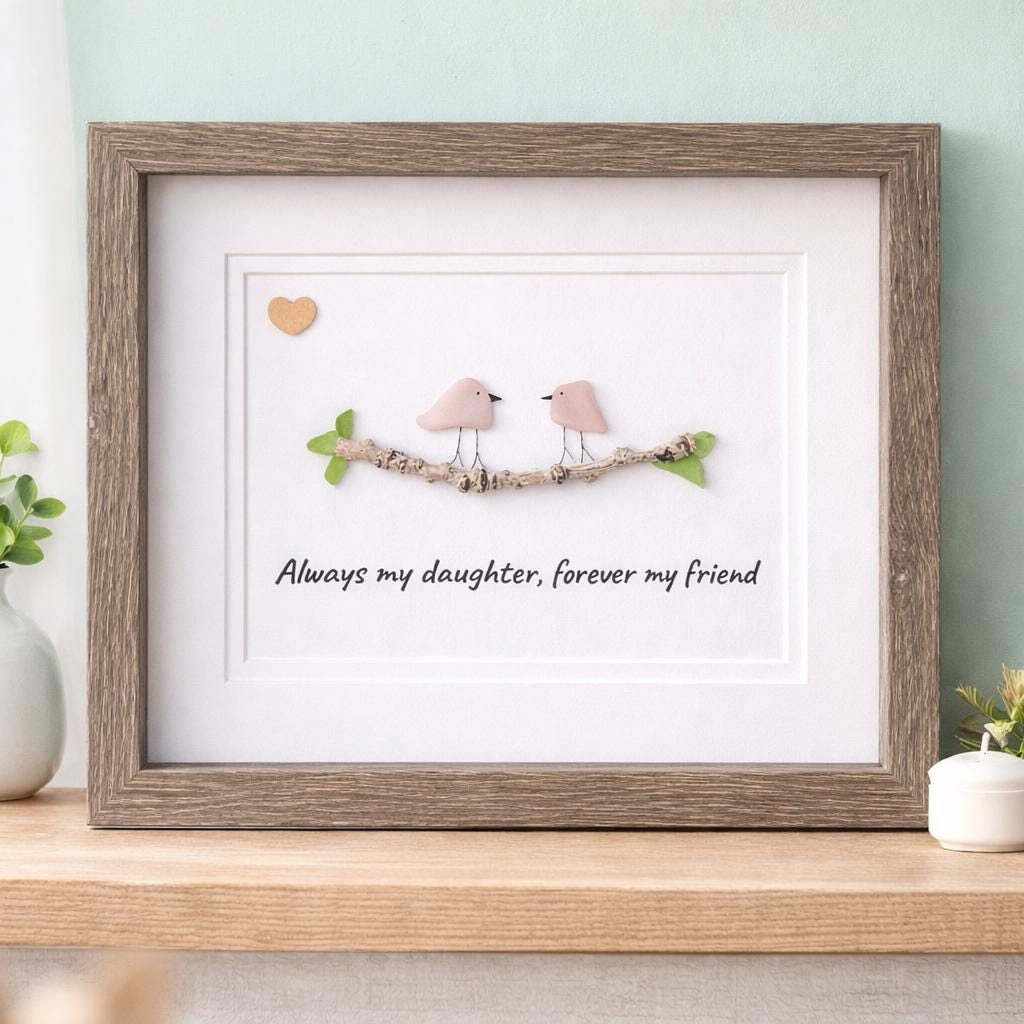 Sea Glass Birds Art, Gift for Daughter, Framed Sentimental Art (8x10)