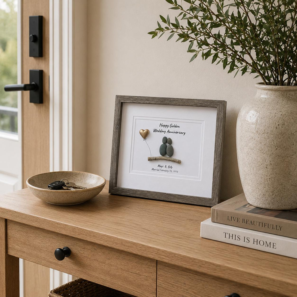 Golden Wedding Anniversary Personalized Pebble Art, 8x10 Framed 50th Anniversary Gift for Parents, Friends, Spouse