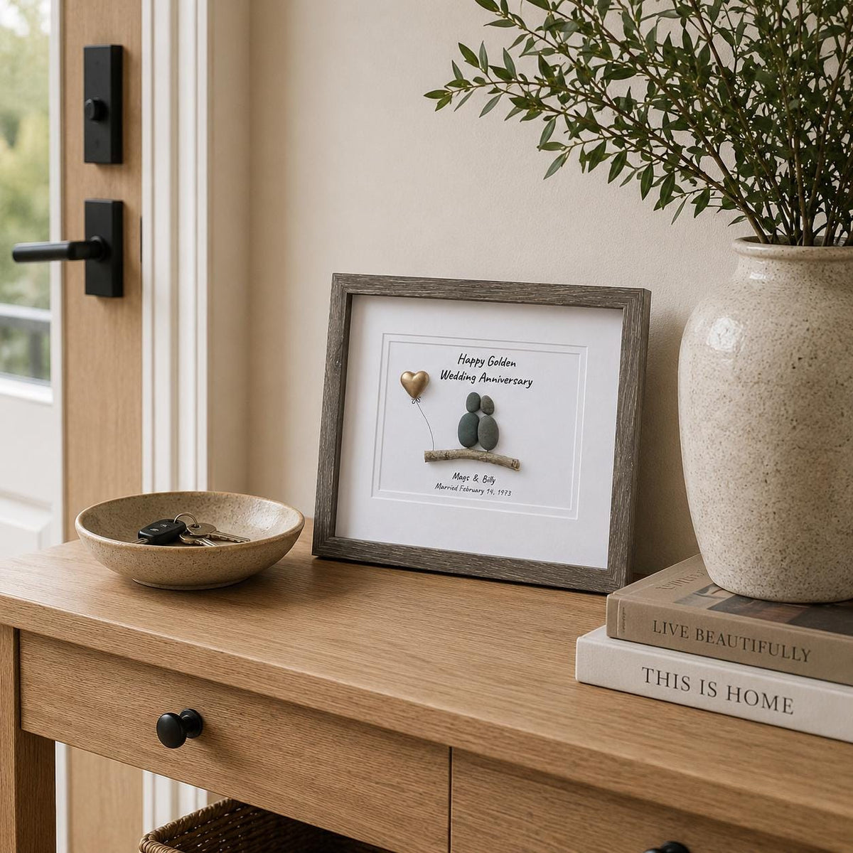 Golden Wedding Anniversary Personalized Pebble Art, 8x10 Framed 50th Anniversary Gift for Parents, Friends, Spouse